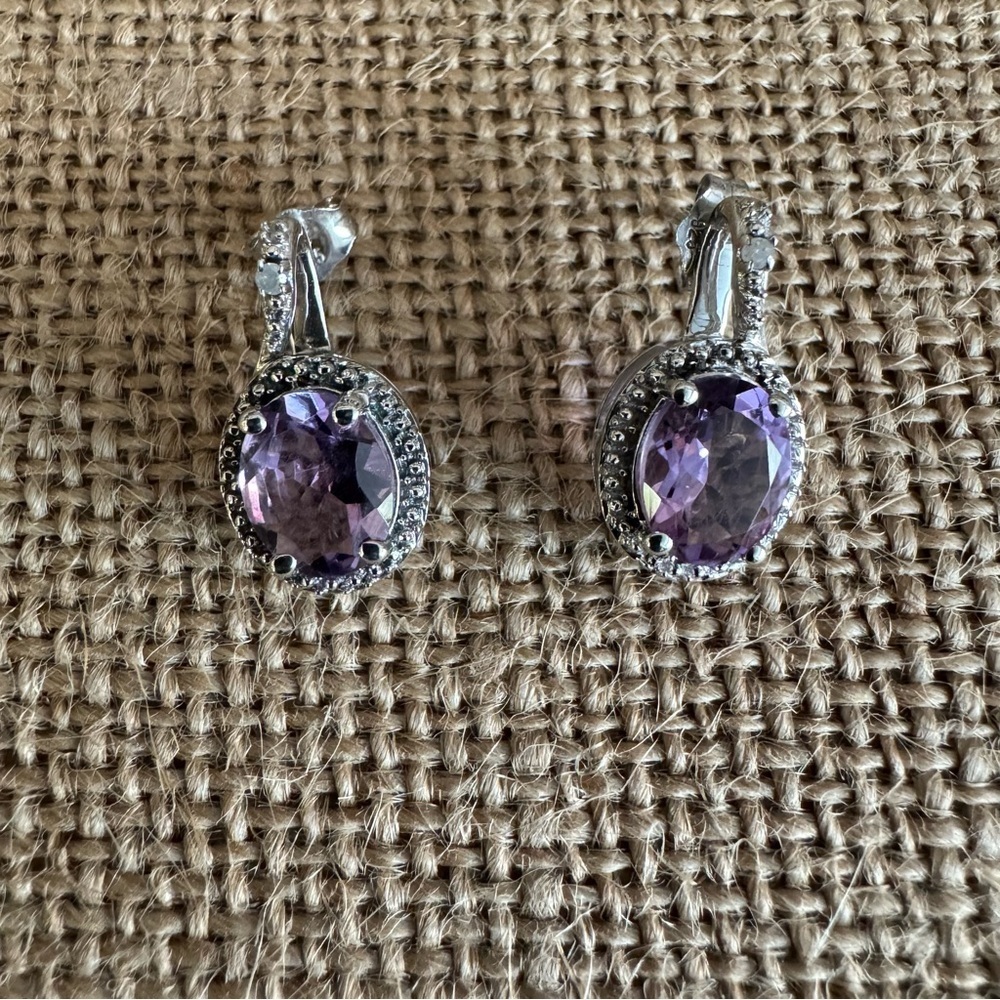 Sterling Silver Amethyst and Cubic Zirconium Post Earrings